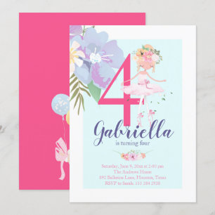 Schöne Floral Ballerina Geburtstag Einladung