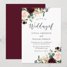Schöne Floral Watercolor Burgund Hochzeit Einladung