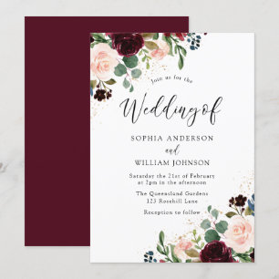 Schöne Floral Watercolor Burgund Hochzeit Einladung