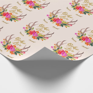 Schöne florale Boho-Liebe-Rentiergeweih-Wimpern Geschenkpapier