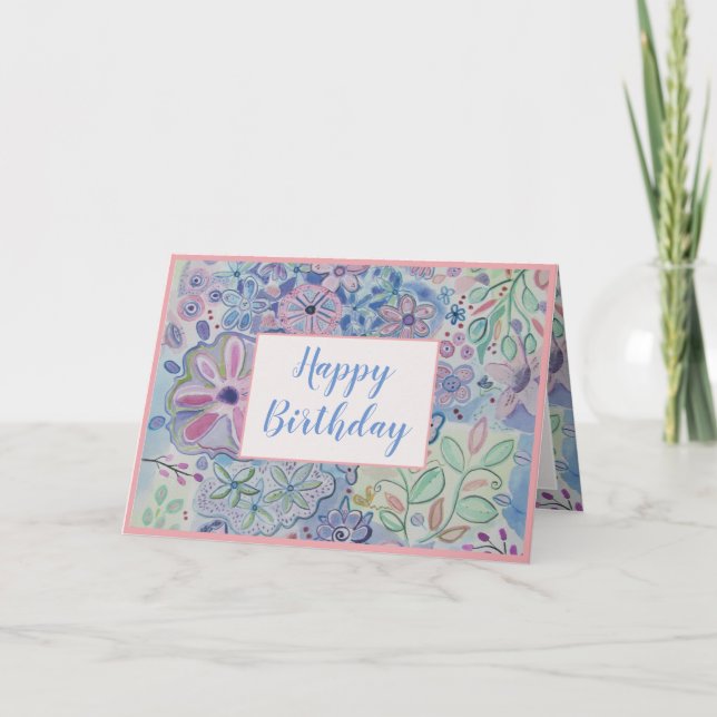 Schöne florale Happy Birthday Card Dankeskarte (Vorderseite)