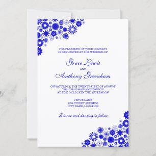 Schöne florale königsblaue Hochzeit Einladung