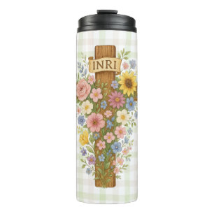 Schöne florale Osterkreuz Thermosbecher