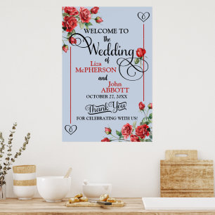 Schöne florale rote Rosen Hochzeit Willkommen Poster