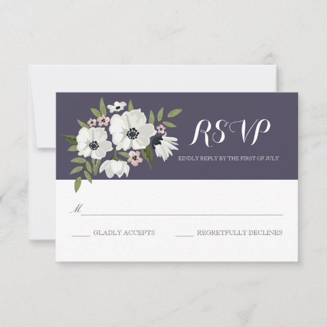 Schöne florale RSVP-Karte - lila RSVP Karte (Vorderseite)
