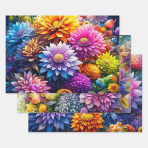 Schöne florale Wasserfarben-Blumen-Kunst Geschenkpapier Set