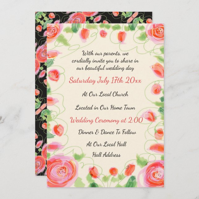 Schöne Flower Wedding Einladung (Vorne/Hinten)