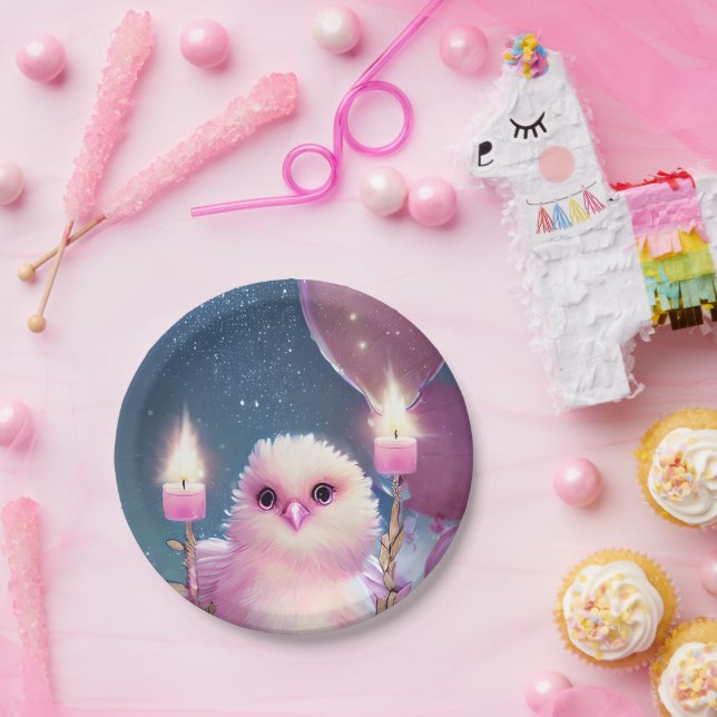 Schöne Fluffy Pink Birthday Baby Bird Pappteller (Party)