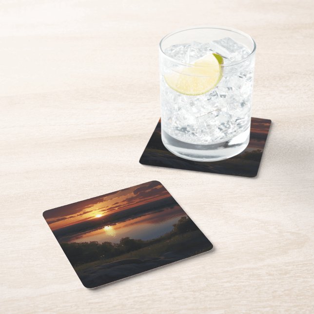 Schöne Flusslandschaft Rundes Kissen (Photorealistic Sunrise Square Paper Coaster )