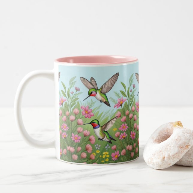Schöne Flying Humminbirds Zweifarbige Tasse (Mit Donut)