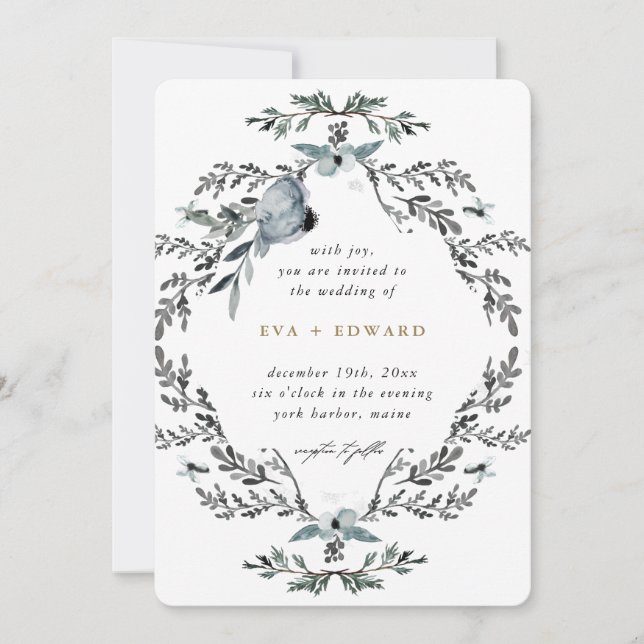 Schöne Foliage Wreath Calligraphy Wedding Einladung (Vorderseite)