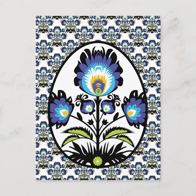 🐤 🐤 Schöne Folklore Blaue Pysanka Osterei Postkarte (Vorderseite)