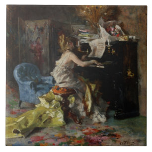Schöne Frau am Klavier (von Boldini) Fliese