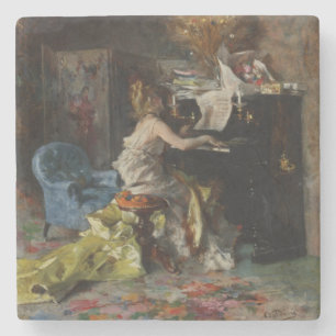 Schöne Frau am Klavier (von Boldini) Steinuntersetzer