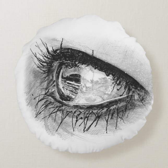Schöne Frau Augen in Mascara auf runden Kissen (Rückseite)
