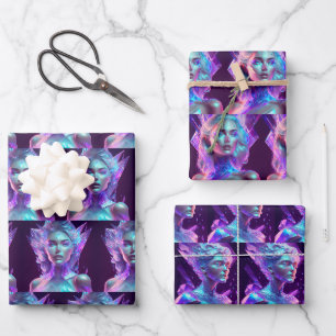 Schöne Frau aus blauem und Lila Eisglas Geschenkpapier Set