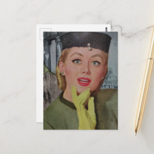 Schöne Frau aus der Ära der 1950er Jahre Collage Postkarte
