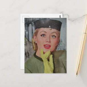 Schöne Frau aus der Ära der 1950er Jahre Collage Postkarte