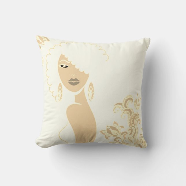 Schöne Frau Beige und Braun 2-seitige Kissen (Vorderseite)