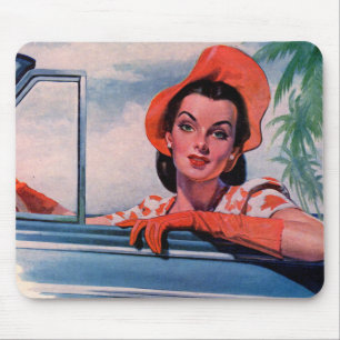 Schöne Frau der 1940er Jahre im Auto Mousepad