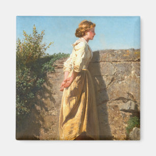 Schöne Frau, die über die Mauer schaut (Vintage) Magnet