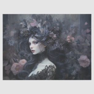 Schöne Frau Gothic Queen mit Blumendekoupage Seidenpapier