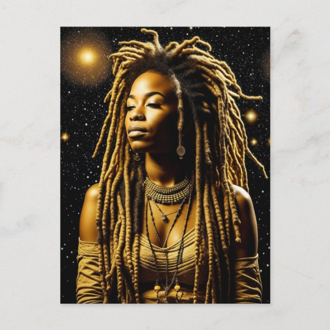 Schöne Frau in Dreads unter den Sternen Postkarte (Vorderseite)