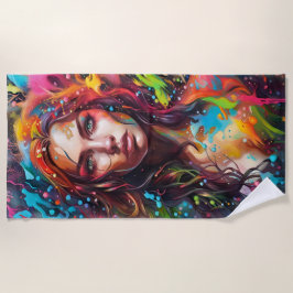 Schöne Frau in Farbe Strandtuch