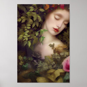 Schöne Frau in farbenfroher Naturmalerei   3   Poster