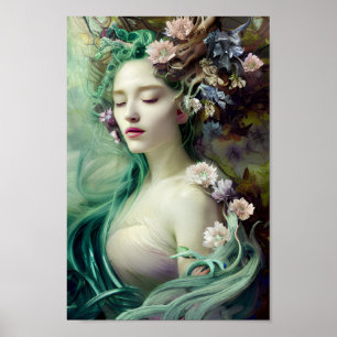 Schöne Frau in farbenfroher Naturmalerei 8 Poster