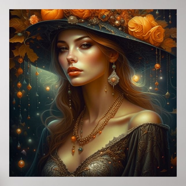 Schöne Frau in Hat Ethereal Kunst Poster (Vorne)