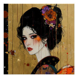 Schöne Frau in Kimono Poster