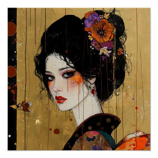 Schöne Frau in Kimono Poster (Vorderseite)