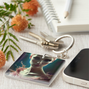 Schöne Frau in rosa AI Generierte Kunst Schlüssela Schlüsselanhänger