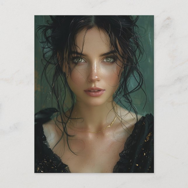 Schöne Frau in Schwarz Postkarte (Vorderseite)
