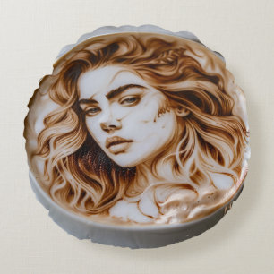Schöne Frau Latte Art Rundes Kissen