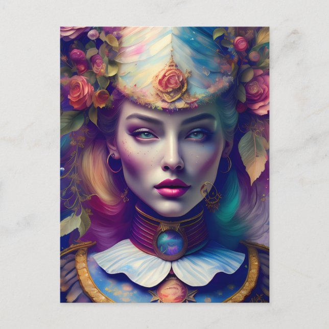 Schöne Frau mit Blumenhain Postkarte (Vorderseite)