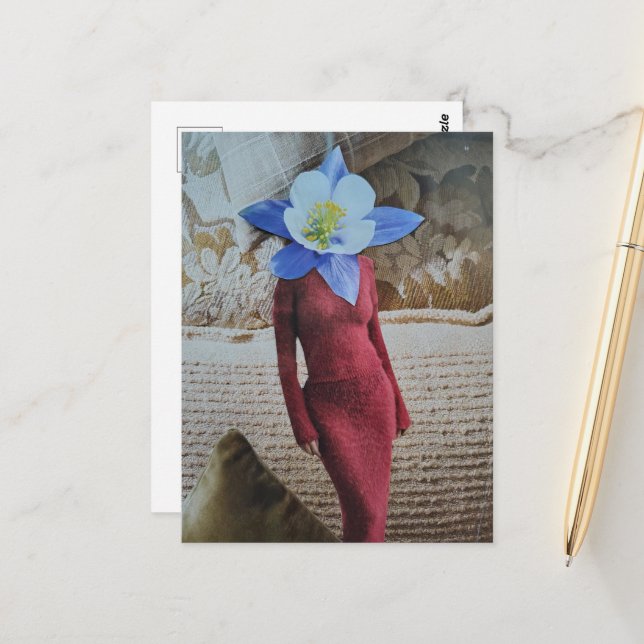 Schöne Frau mit Blumenkopf-Collage Postkarte (Vorderseite/Rückseite Beispiel)