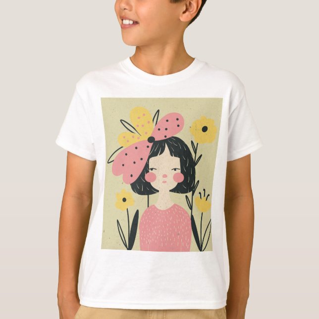 schöne Frau mit einer rosa Blume	 T-Shirt (Vorderseite)