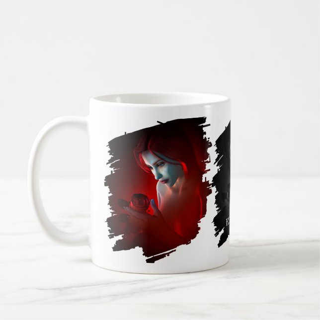 Schöne Frau mit einer Rose Kaffeetasse (Links)