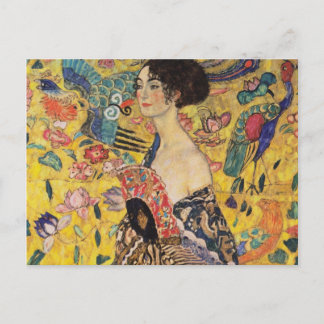 Schöne Frau mit Fan von Klimt Postkarte