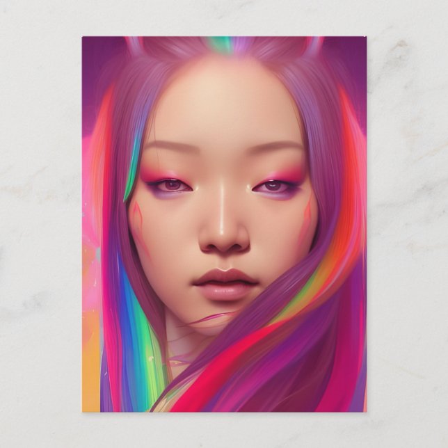 Schöne Frau mit farbenfroher Haare Postkarte (Vorderseite)
