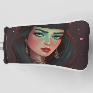 Schöne Frau mit Hörnern und rotem Lippenstift Golf Headcover