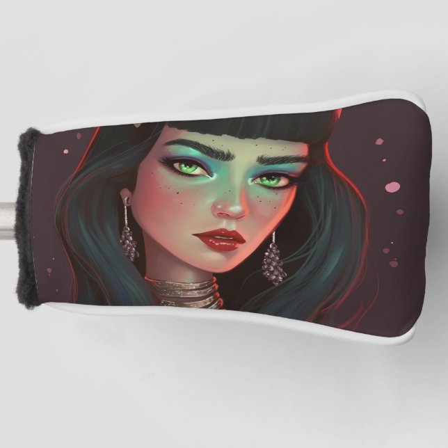 Schöne Frau mit Hörnern und rotem Lipstick Golf Headcover (Vorderseite)