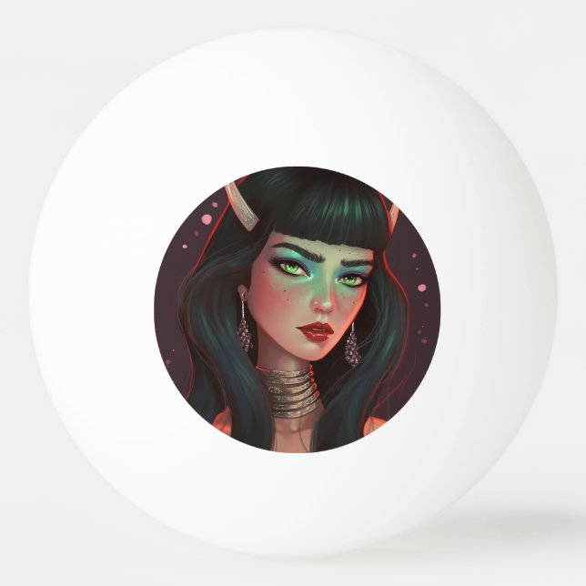 Schöne Frau mit Hörnern und rotem Lipstick Tischtennisball (Vorderseite)