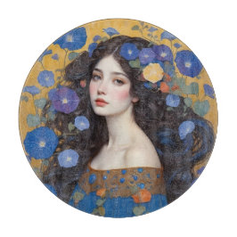 Schöne Frau mit Morgengläsern Schneidebrett