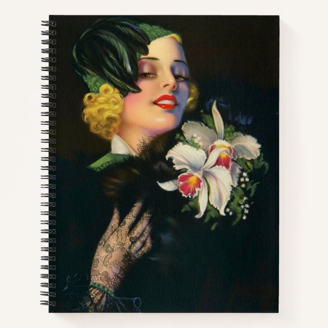 schöne Frau mit Orchideen Notizbuch (Vorderseite)