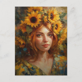 Schöne Frau mit Sonnenblumen Postkarte