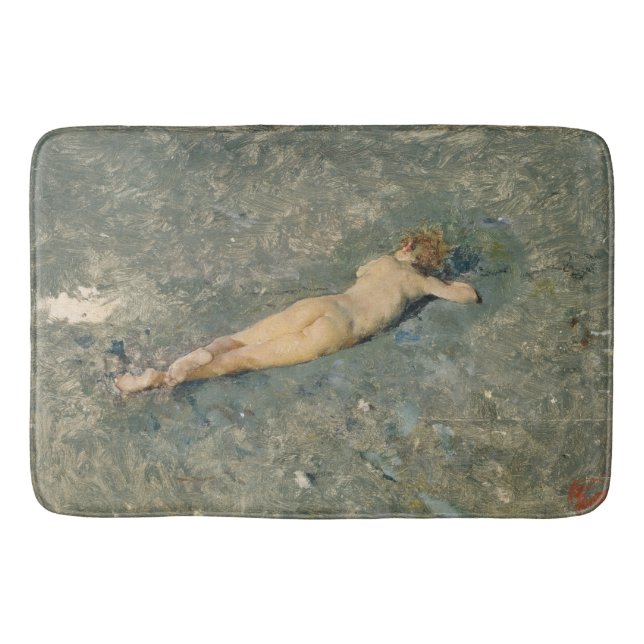 Schöne Frau Sonnenbade am Strand Badematte (Vorderseite)
