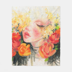 Schöne Frau und Blume Fleecedecke
